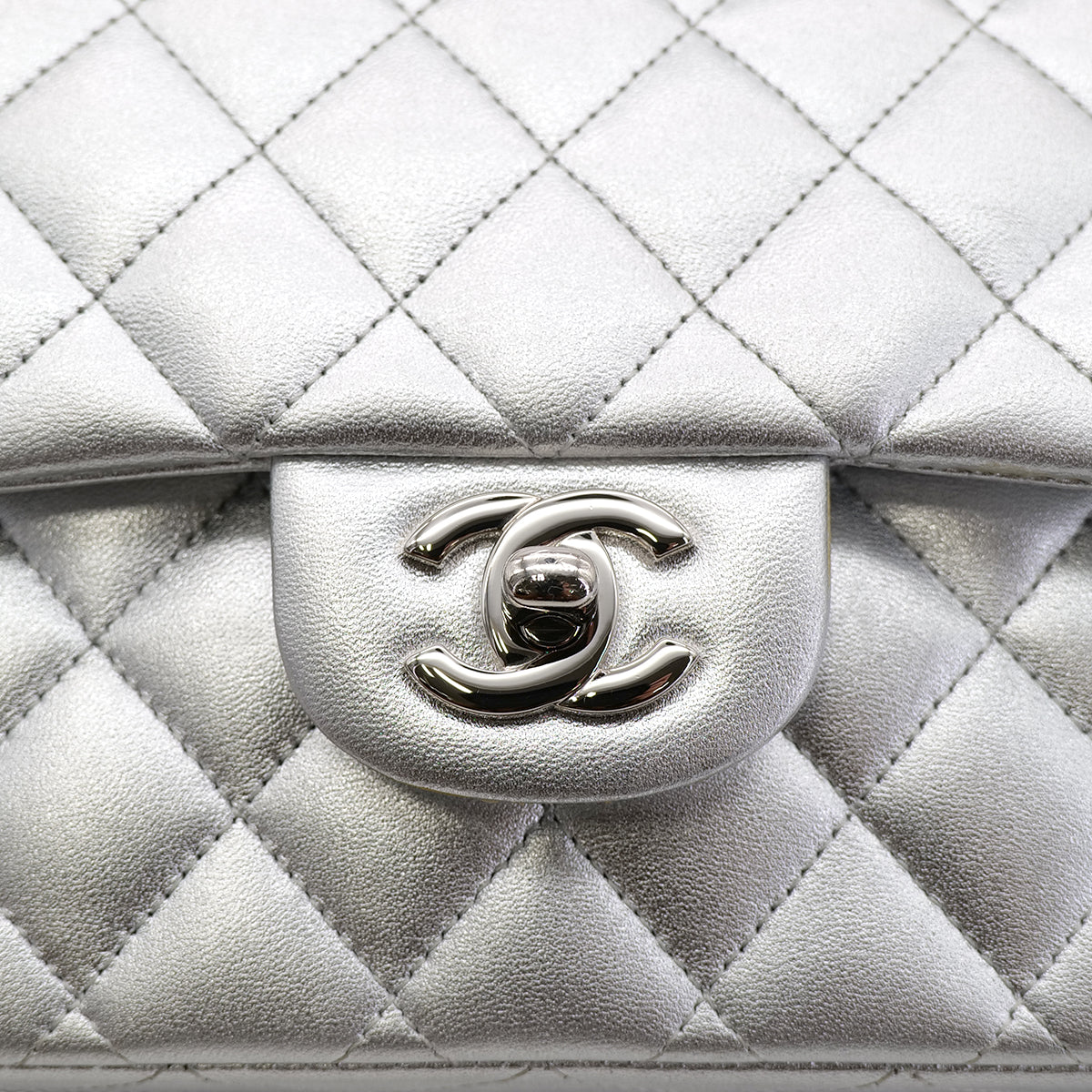 CHANEL CLASSIC FLAP MEDIUM CHAIN SHOULDER BAG SILVER LAMB SKIN 90301104