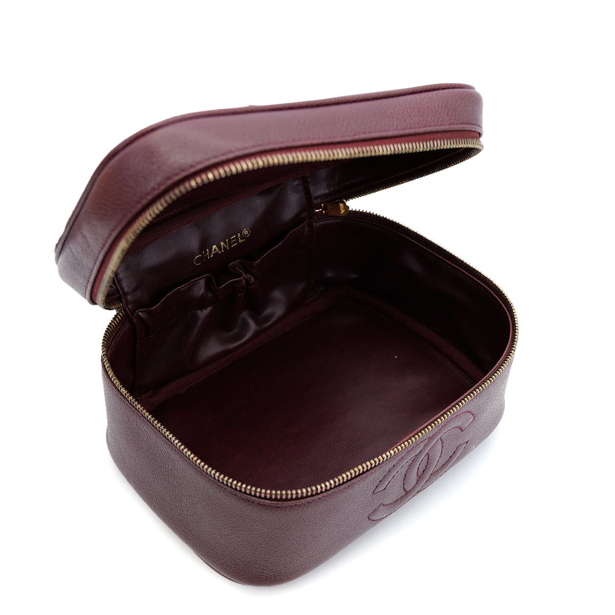 CHANEL VINTAGE VANITY HAND BAG BORDEAUX CAVIAR SKIN 90301105