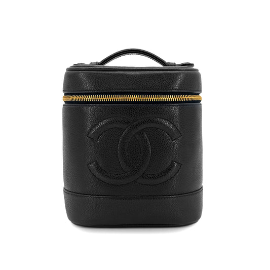 CHANEL VINTAGE VANITY HAND BAG BLACK CAVIAR SKIN 90301106