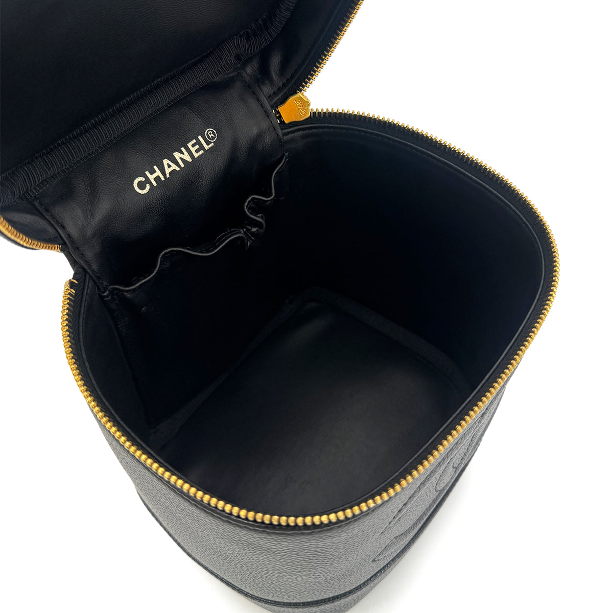 CHANEL VINTAGE VANITY HAND BAG BLACK CAVIAR SKIN 90301106