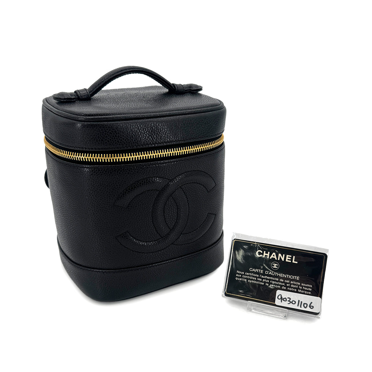 CHANEL VINTAGE VANITY HAND BAG BLACK CAVIAR SKIN 90301106