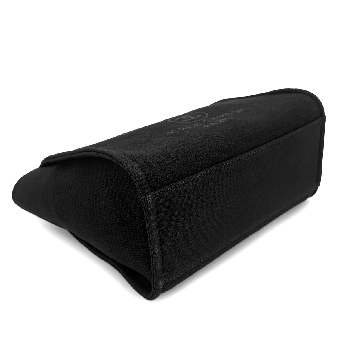 CHANEL DEAUVILLE MM CHAIN TOTE BAG BLACK CANVAS LEATHER 90301107