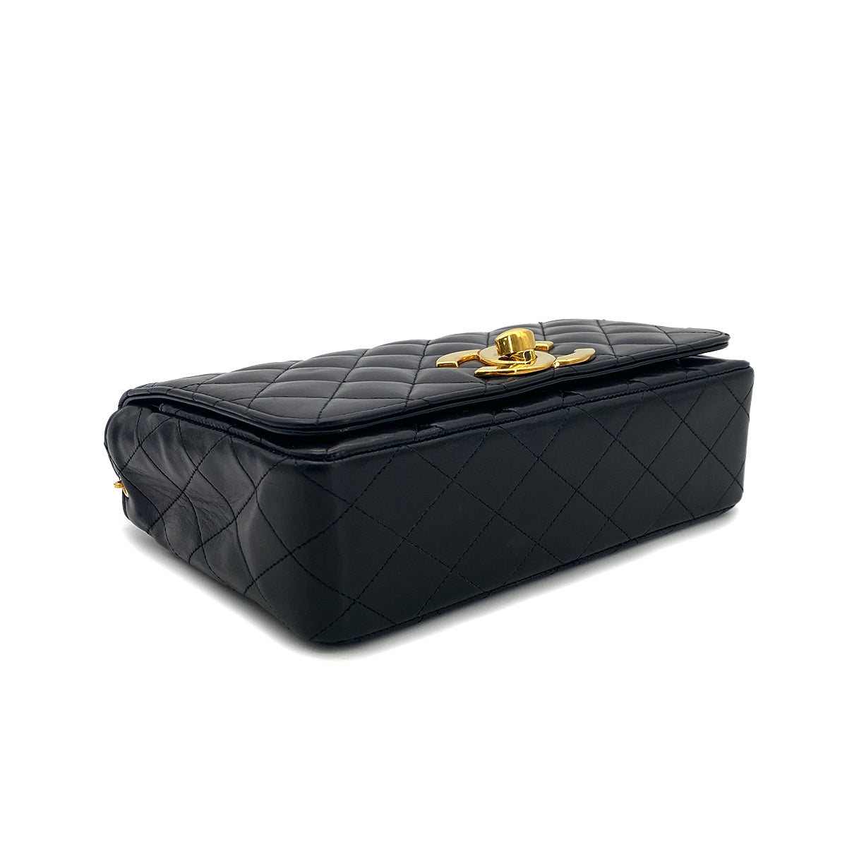 CHANEL VINTAGE MATELASSE BIG COCO CHAIN SHOULDER BAG BLACK LAMB SKIN 90301108