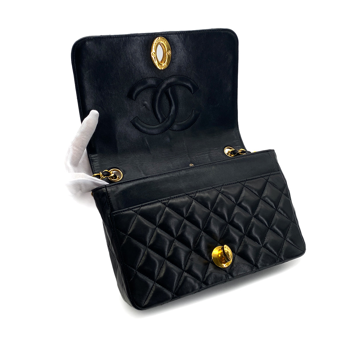 CHANEL VINTAGE MATELASSE BIG COCO CHAIN SHOULDER BAG BLACK LAMB SKIN 90301108