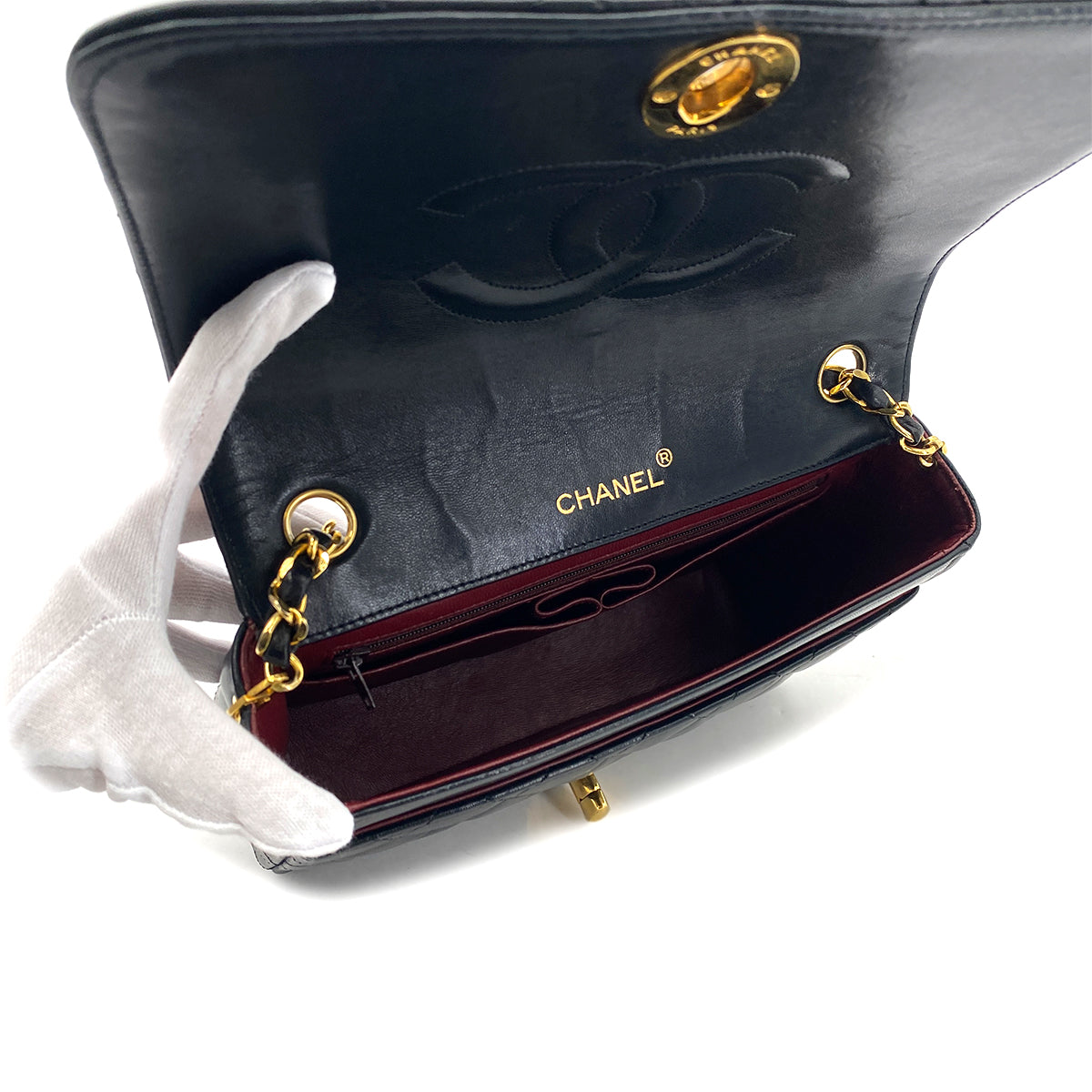 CHANEL VINTAGE MATELASSE BIG COCO CHAIN SHOULDER BAG BLACK LAMB SKIN 90301108