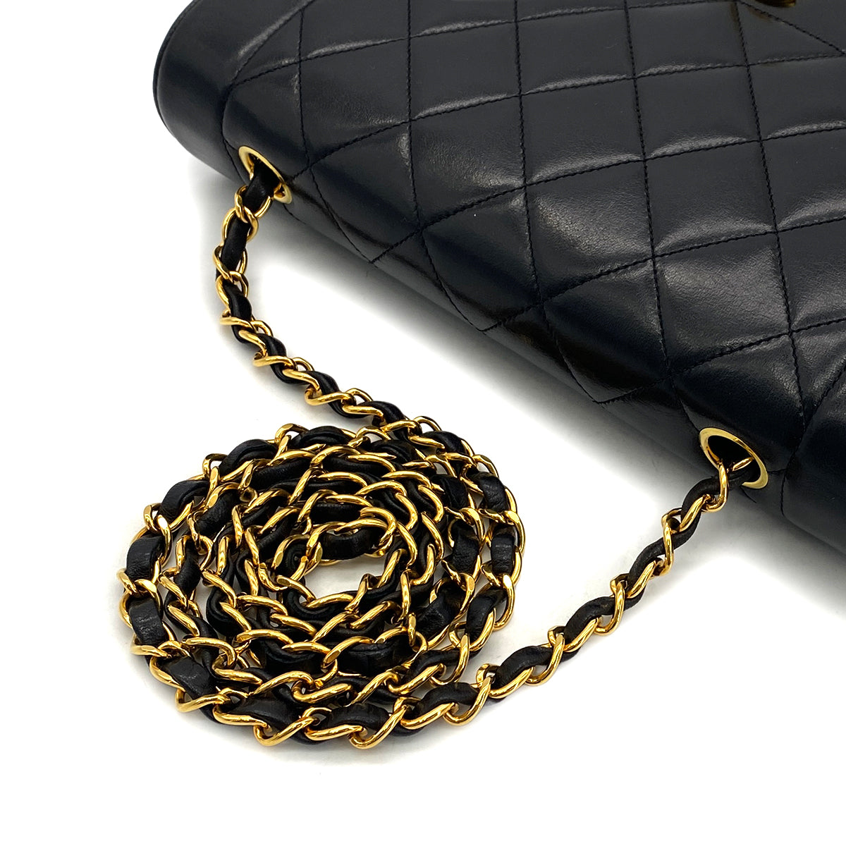 CHANEL VINTAGE DIANA MIDIUM CHAIN SHOULDER BAG BLACK LAMB SKIN 90301109