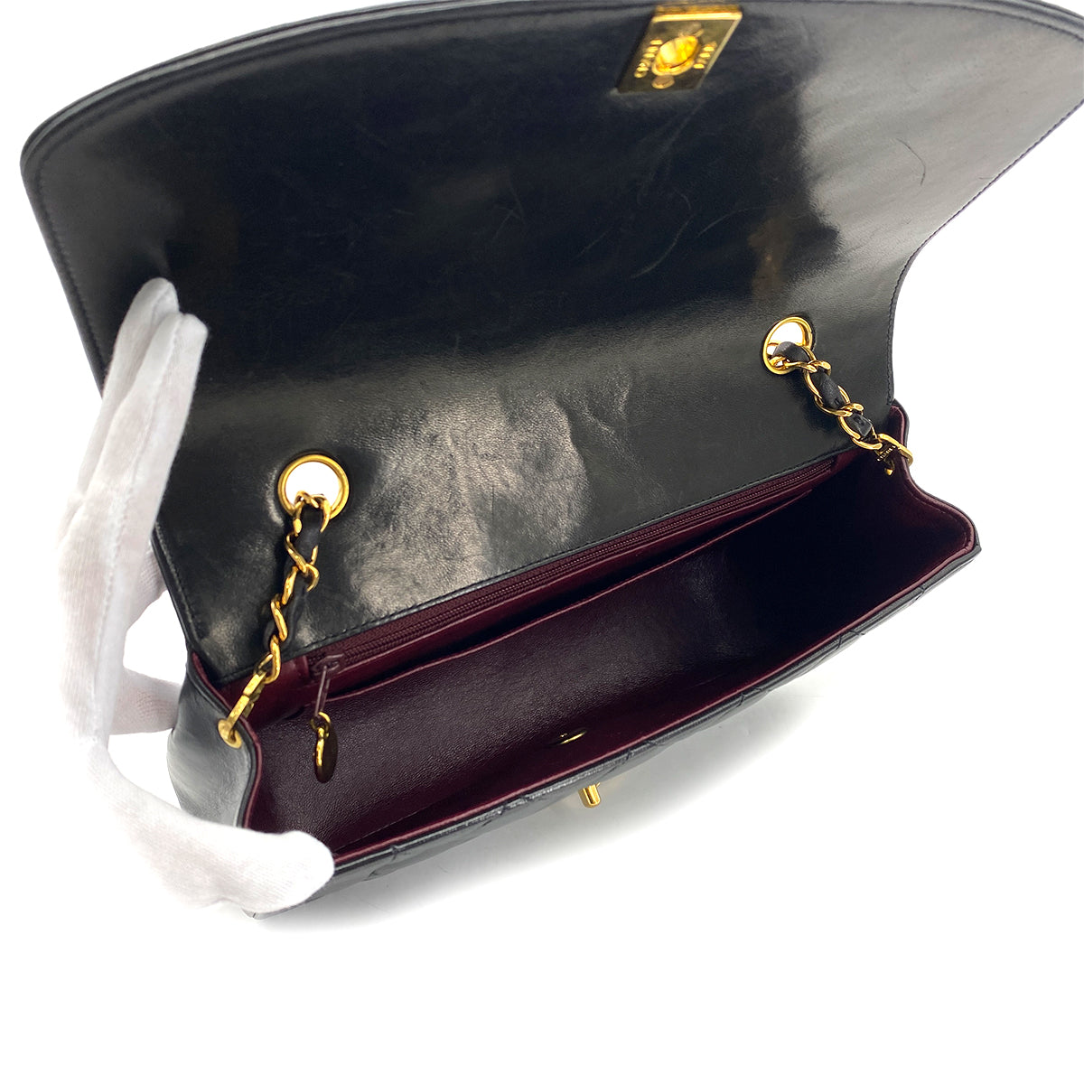 CHANEL VINTAGE DIANA MIDIUM CHAIN SHOULDER BAG BLACK LAMB SKIN 90301109