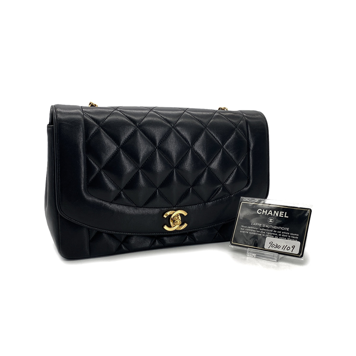 CHANEL VINTAGE DIANA MIDIUM CHAIN SHOULDER BAG BLACK LAMB SKIN 90301109