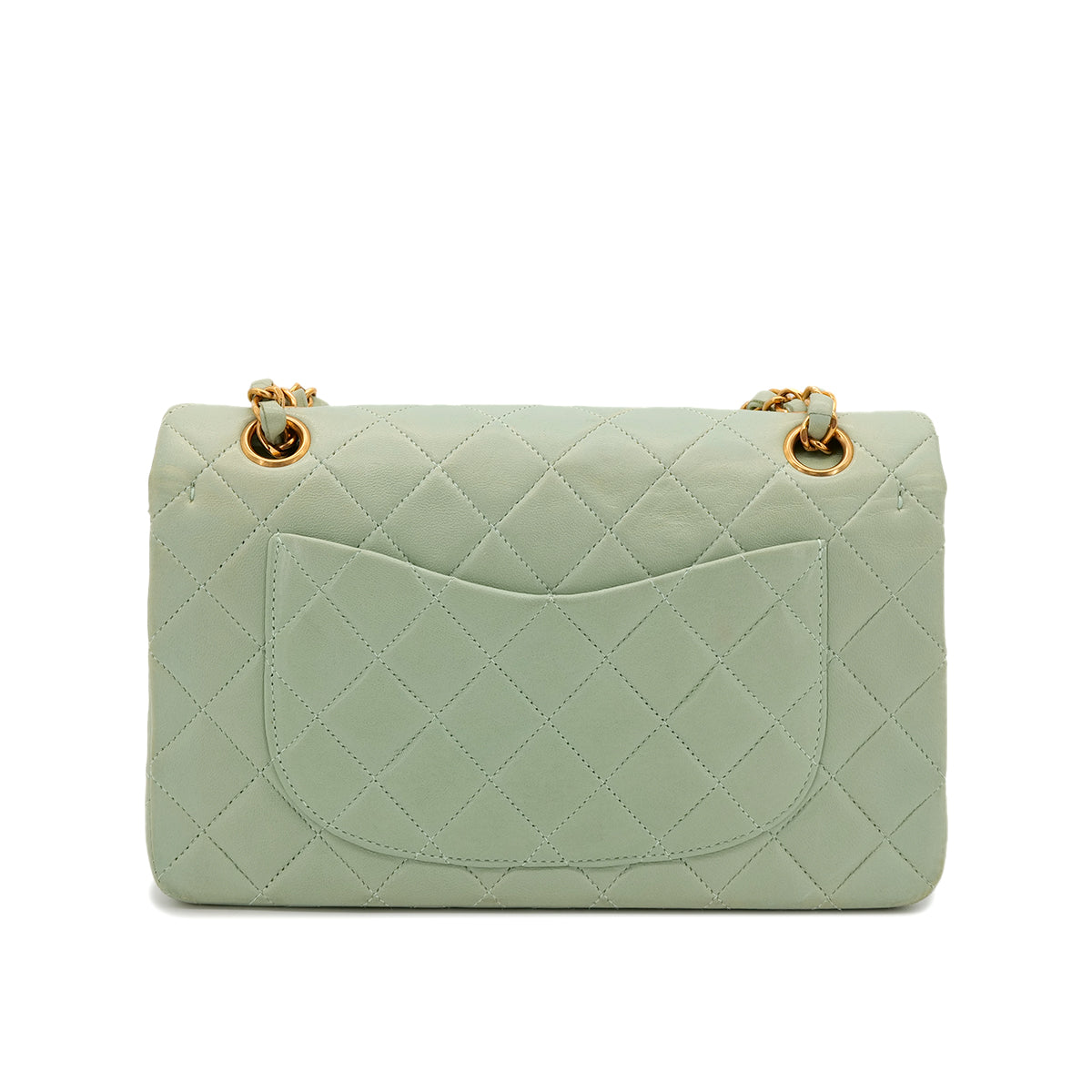 CHANEL VINTAGE CLASSIC FLAP SMALL CHAIN SHOULDER BAG LIGHT GREEN LAMB SKIN 90301110