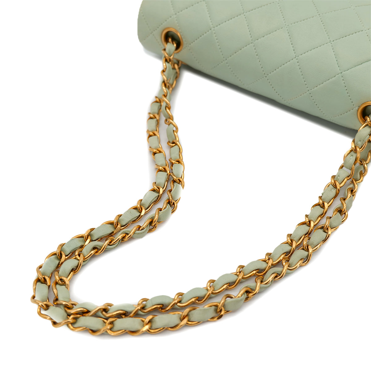 CHANEL VINTAGE CLASSIC FLAP SMALL CHAIN SHOULDER BAG LIGHT GREEN LAMB SKIN 90301110