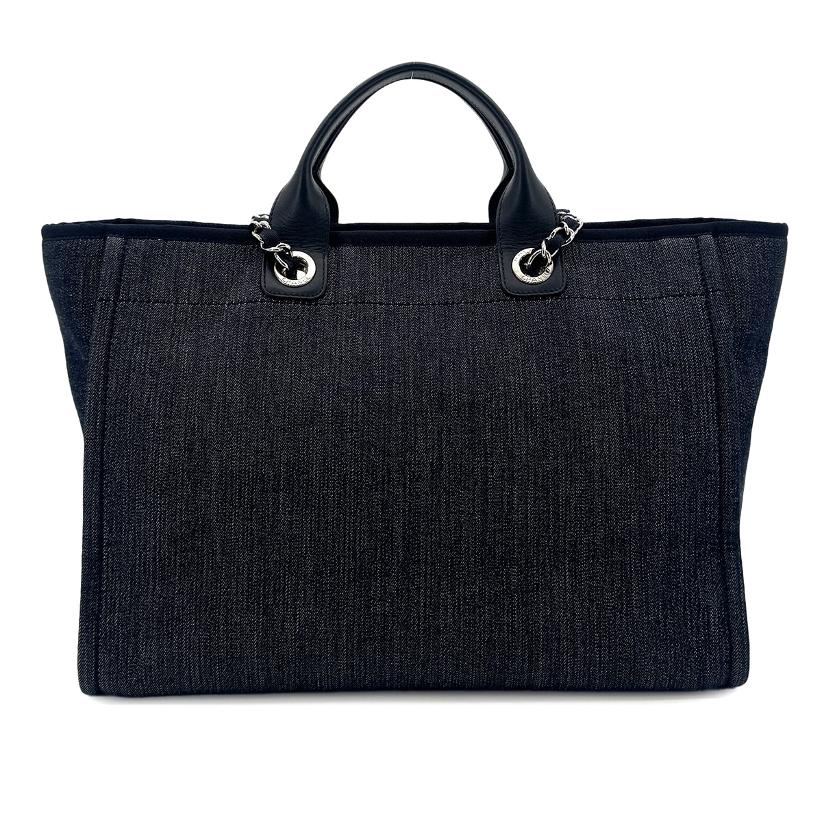 CHANEL DEAUVILLE GM CHAIN TOTE BAG NAVY CANVAS LEATHER 90301111