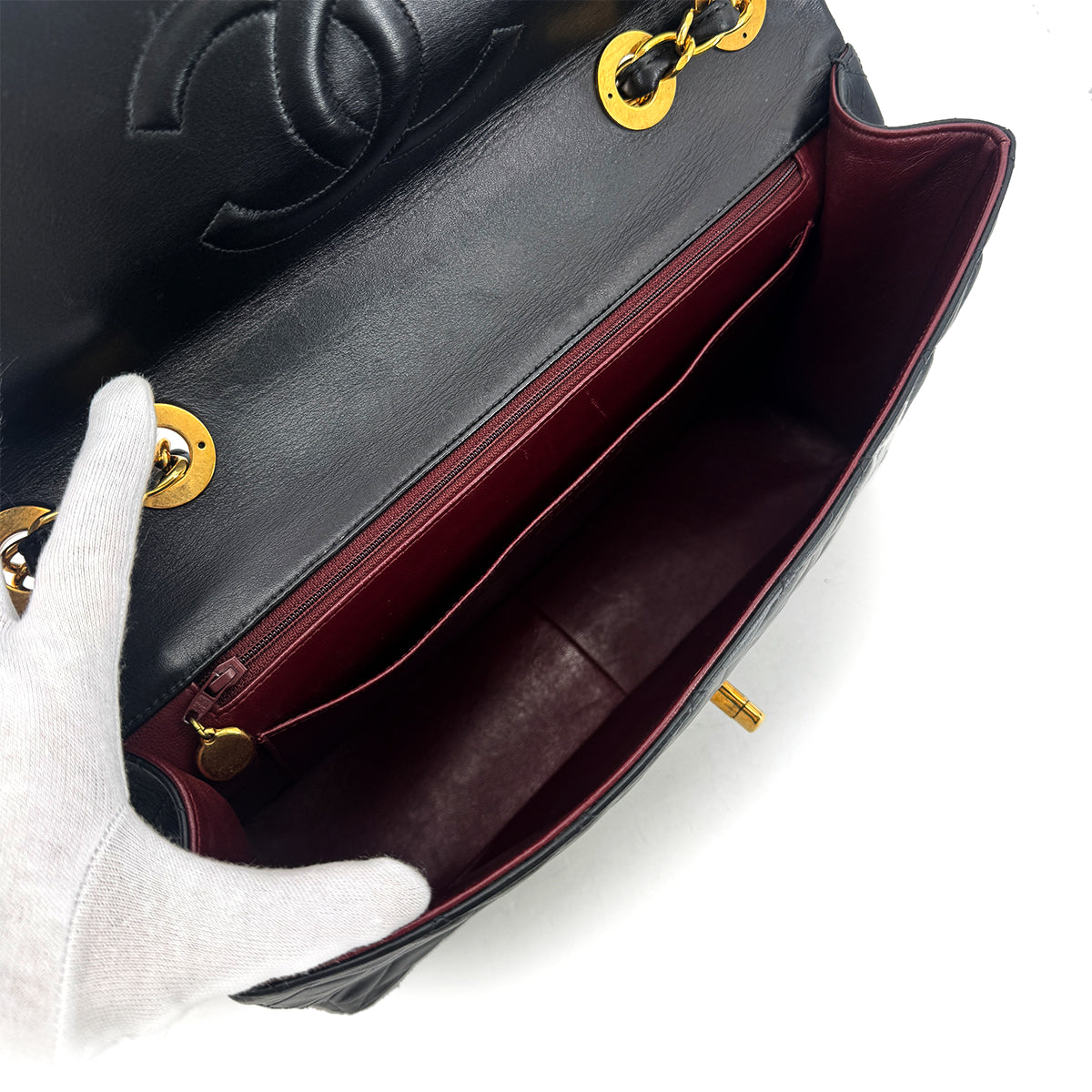 CHANEL VINTAGE MAXI MATELASSE 34 CHAIN SHOULDER BAG BLACK LAMB SKIN 90301112