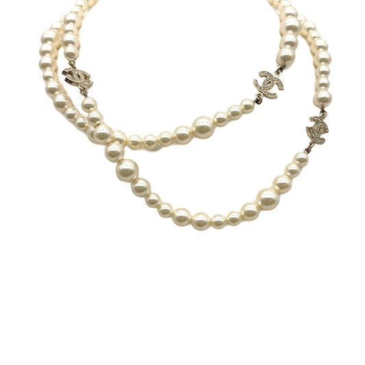 CHANEL NECKLACE COCOMARK FAUX PEARL RHINESTONE ACCESSORY A12A 90301114