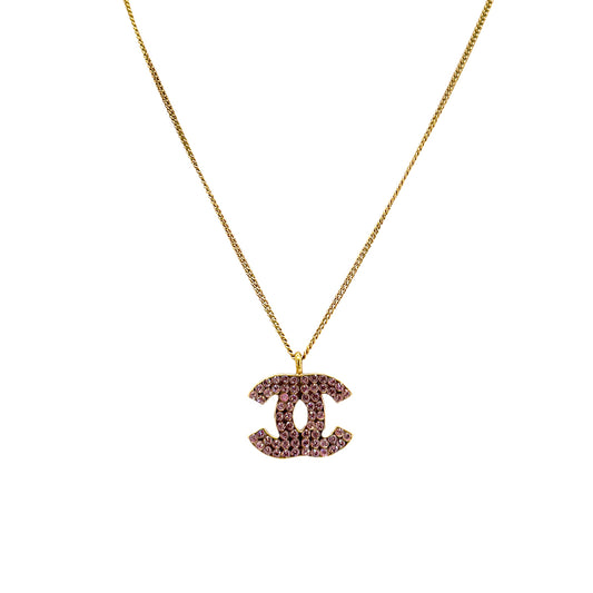 CHANEL NECKLACE COCOMARK RHINESTONE PINK ACCESSORY 02P 90301116