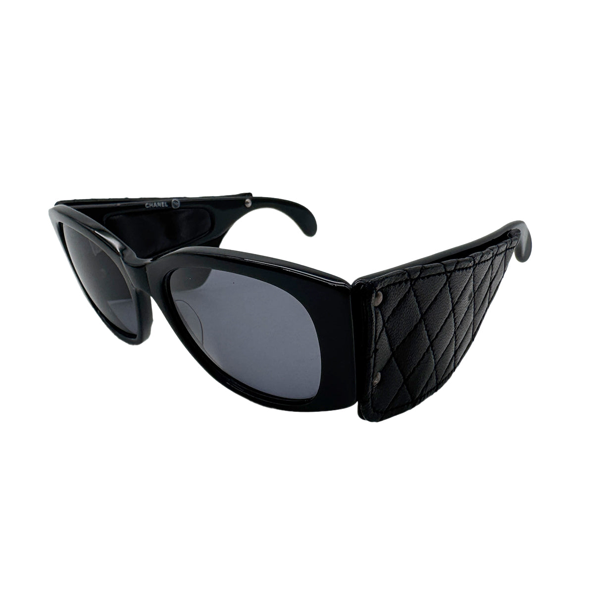 CHANEL VINTAGE SUNGLASSES MATELASSE BLACK BLUE EYEWEAR 90301119