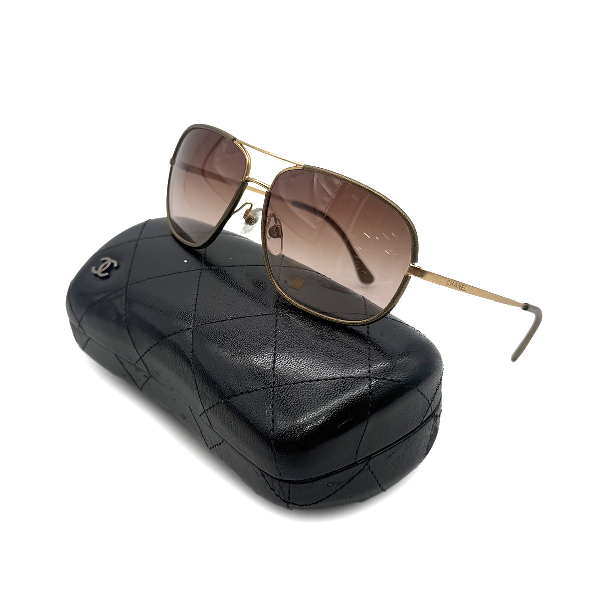 CHANEL SUNGLASSES LOGO BROWN GOLD EYEWEAR 90301121