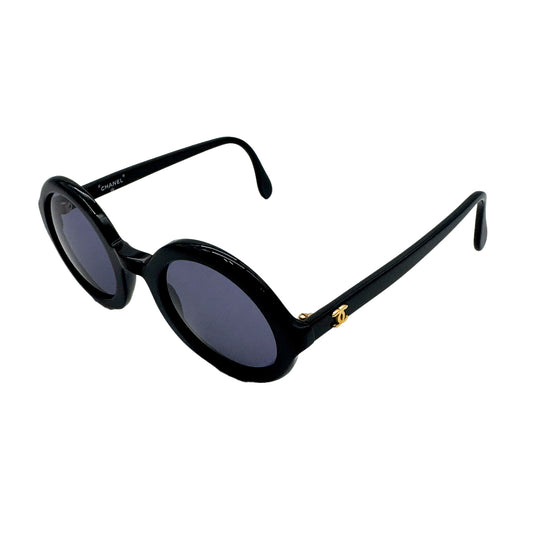 CHANEL VINTAGE SUNGLASSES COCOMARK BLACK BLUE EYEWEAR 90301125