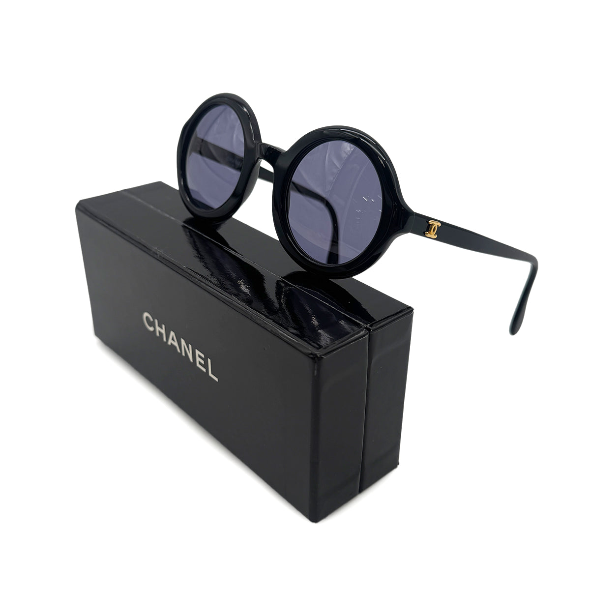 CHANEL VINTAGE SUNGLASSES COCOMARK BLACK BLUE EYEWEAR 90301125