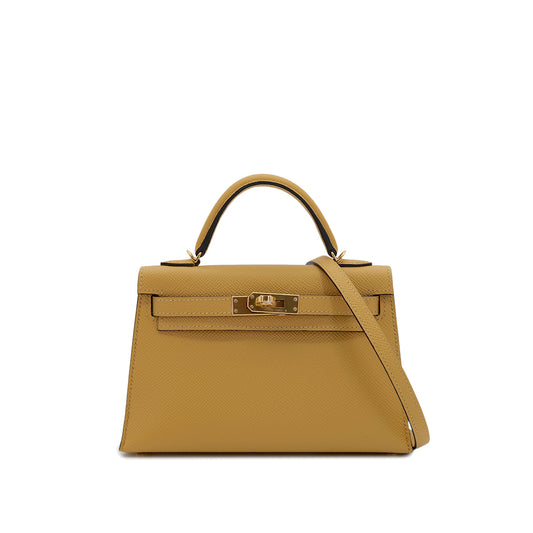 HERMES KELLY MINI 2 PAILLE VEAU EPSOM HAND SHOULDER BAG K GHW 90301625