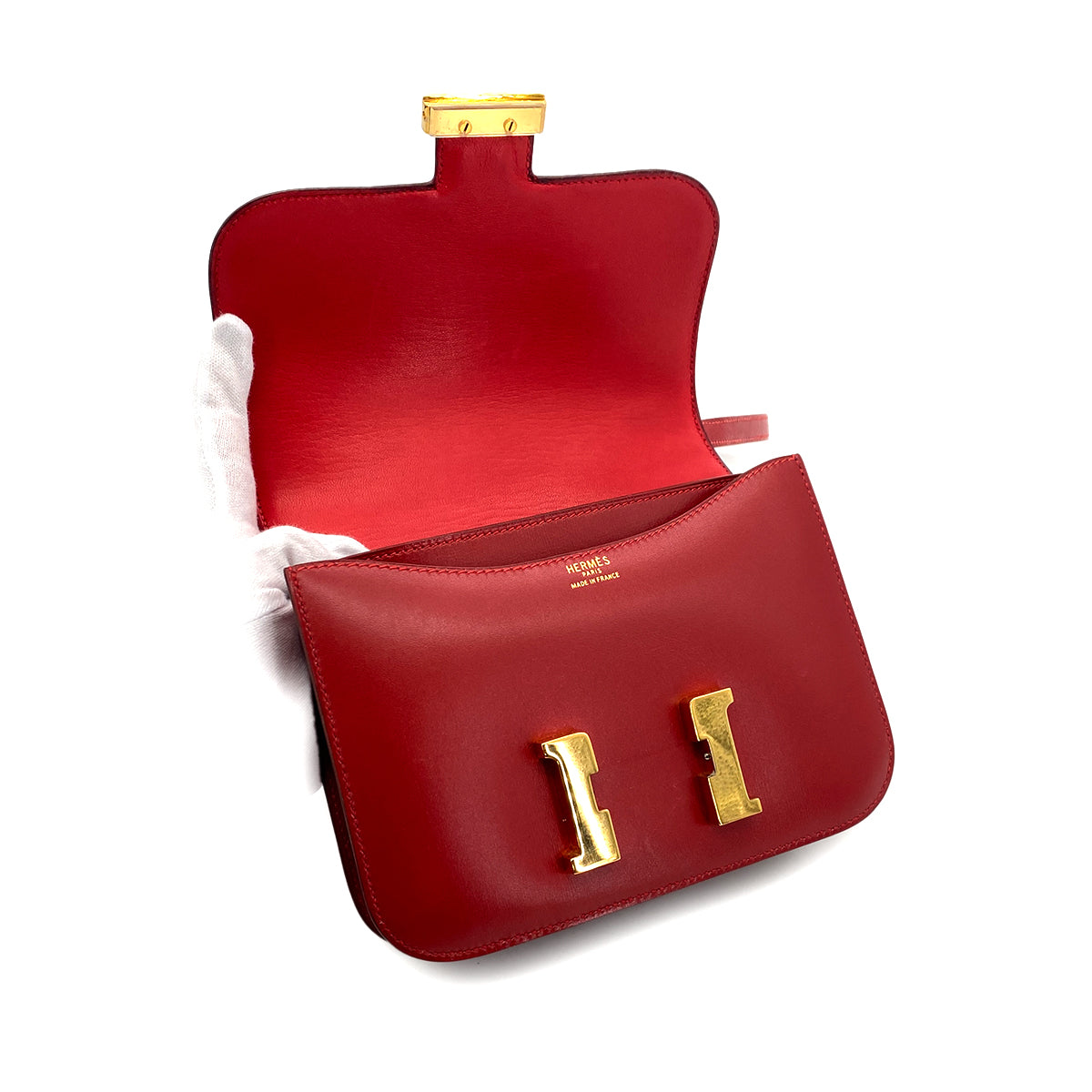 HERMES CONSTANCE 18 ROUGE VIF BOXCALF SHOULDER BAG 〇U GHW 90301626