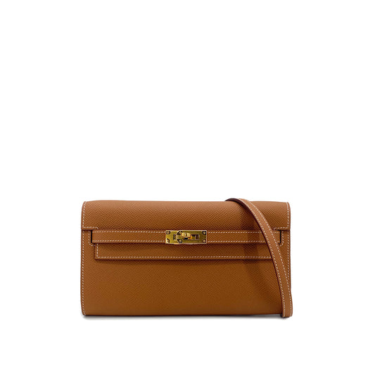HERMES KELLY TO GO GOLD VEAU EPSOM WALLET SHOULDER BAG W GHW 90301627