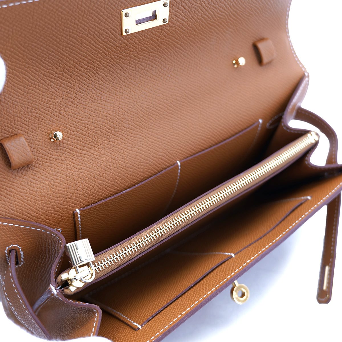 HERMES KELLY TO GO GOLD VEAU EPSOM WALLET SHOULDER BAG W GHW 90301627