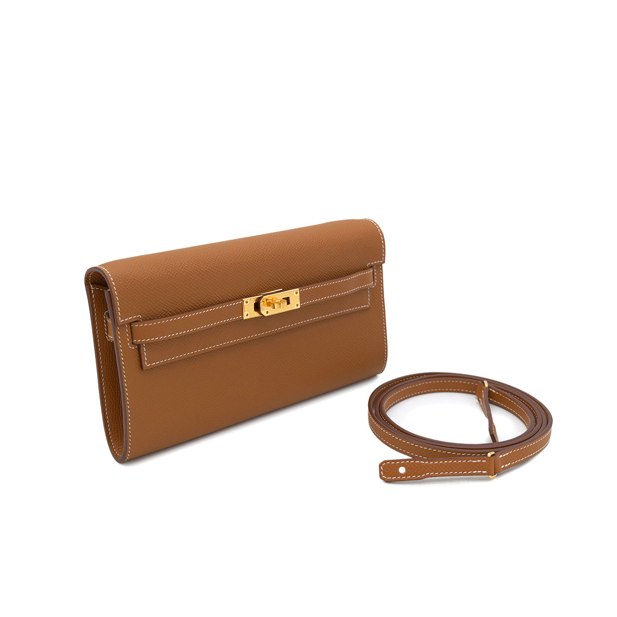 HERMES KELLY TO GO GOLD VEAU EPSOM WALLET SHOULDER BAG W GHW 90301627