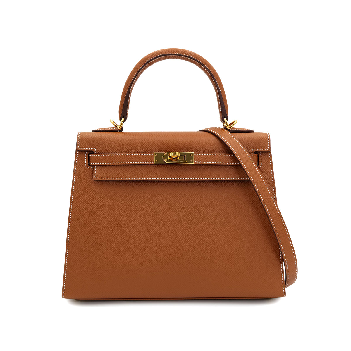 HERMES KELLY 25 SELLIER GOLD EPSOM HAND SHOULDER BAG B GHW 90301628