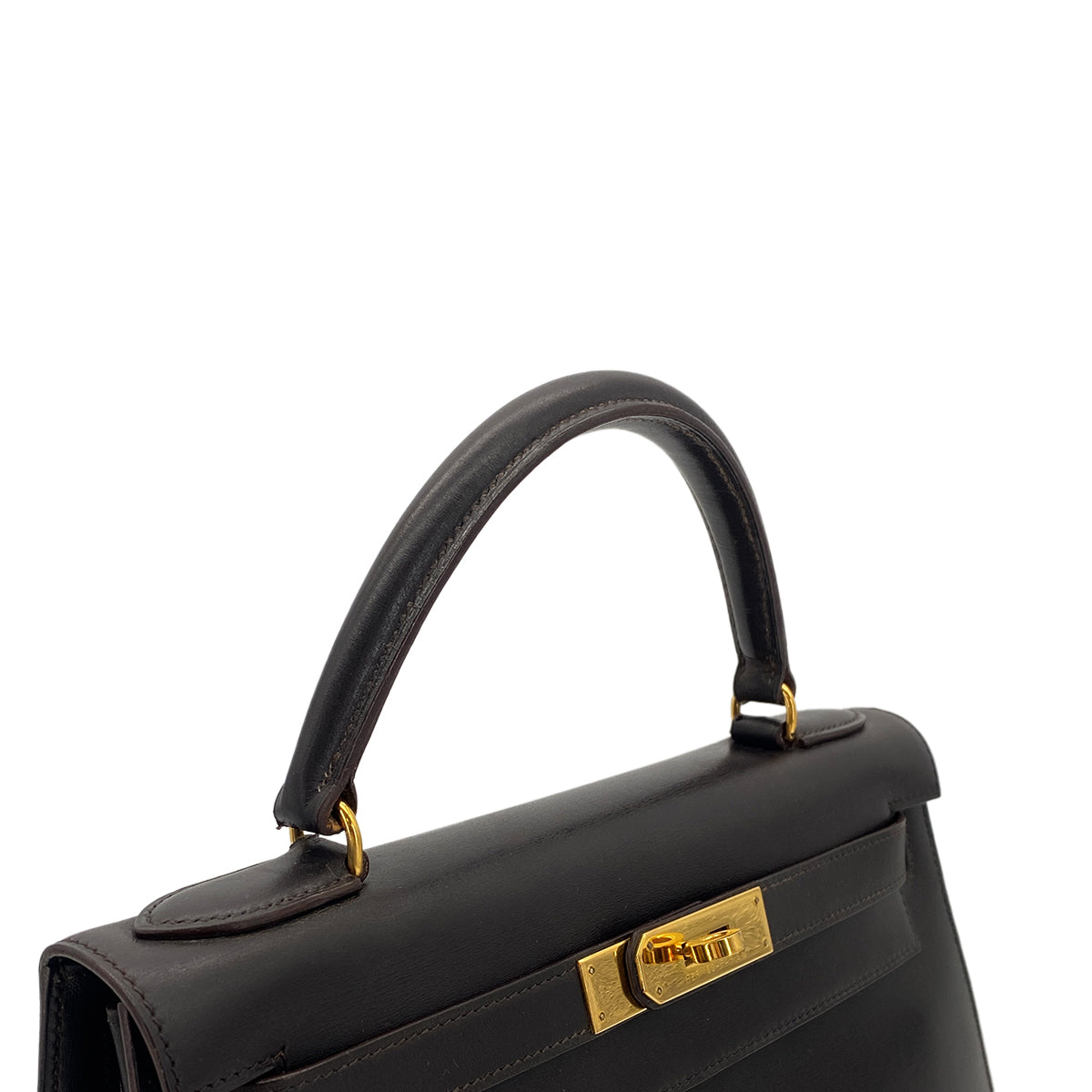 HERMES KELLY 28 SELLIER EBENE BOX CALF HAND SHOULDER BAG 〇U GHW 90301631