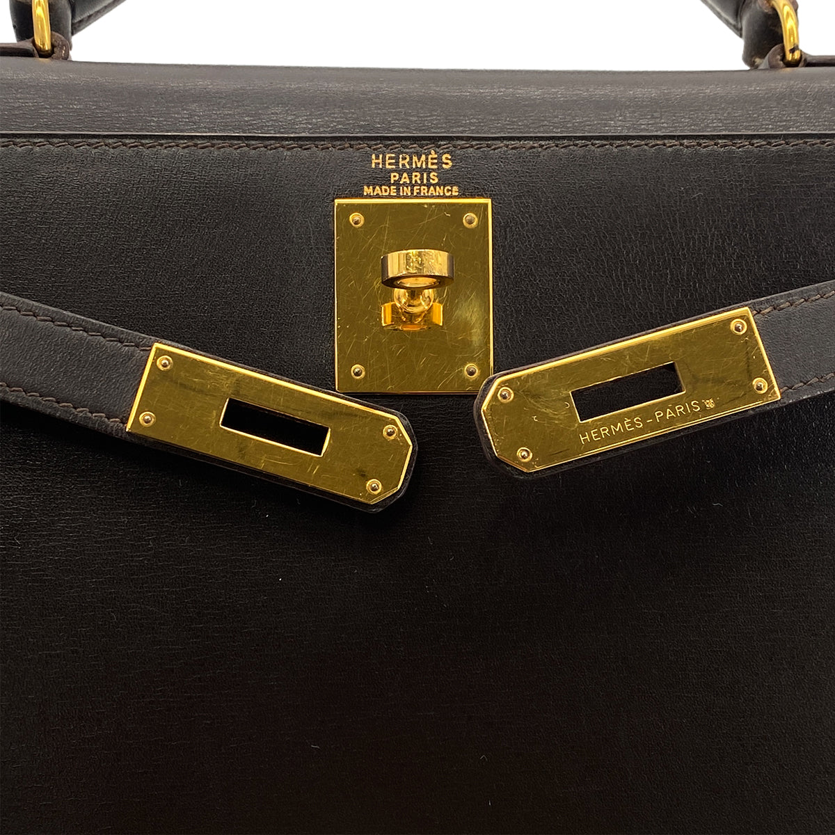 HERMES KELLY 28 SELLIER EBENE BOX CALF HAND SHOULDER BAG 〇U GHW 90301631