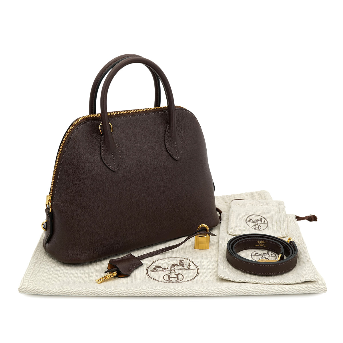 HERMES BOLIDE 1923 25 MOKA NATUREL EVERCOLOR HAND SHOULDER BAG B 90301632