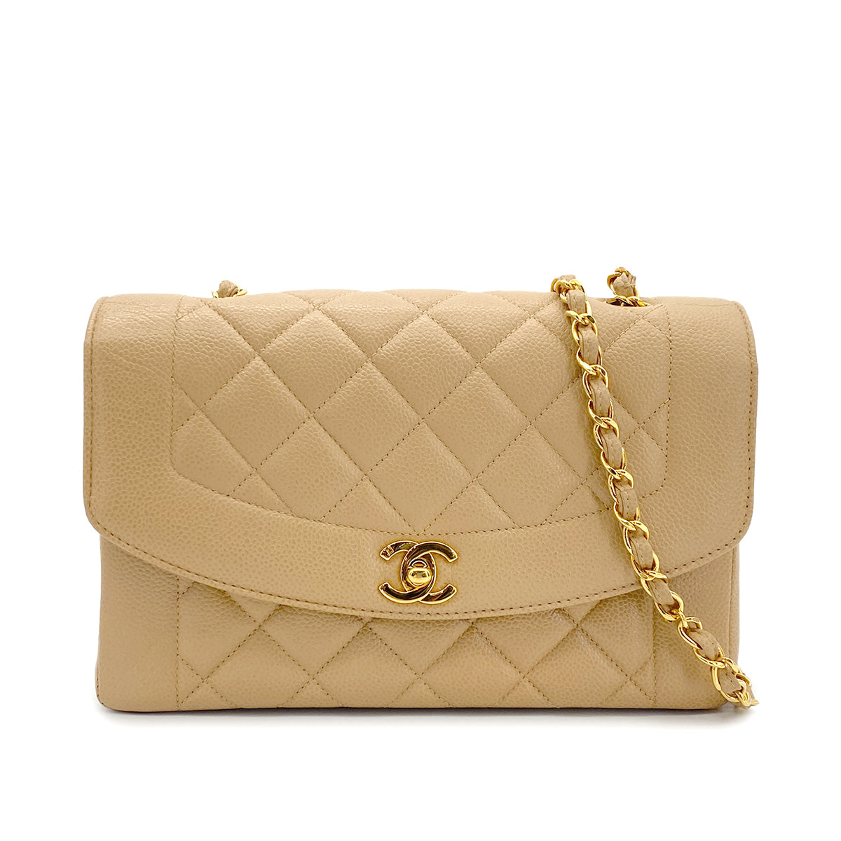 CHANEL VINTAGE DIANA MEDIUM CHAIN SHOULDER BAG BEIGE CAVIAR SKIN 90301634