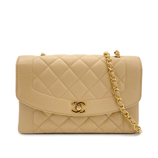 CHANEL VINTAGE DIANA MEDIUM CHAIN SHOULDER BAG BEIGE CAVIAR SKIN 90301634