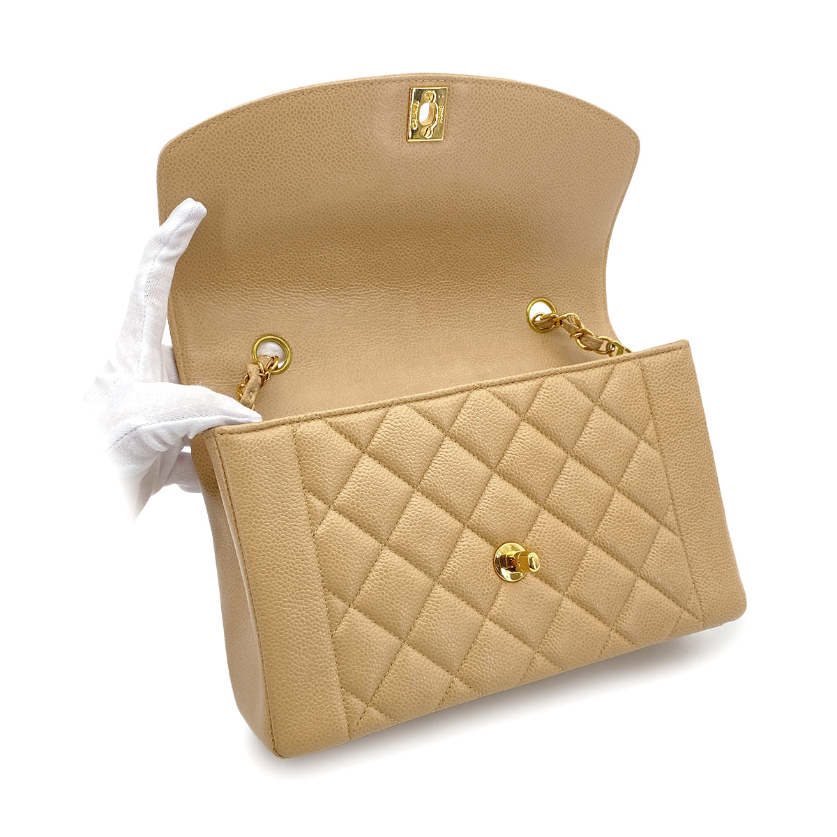 CHANEL VINTAGE DIANA MEDIUM CHAIN SHOULDER BAG BEIGE CAVIAR SKIN 90301634