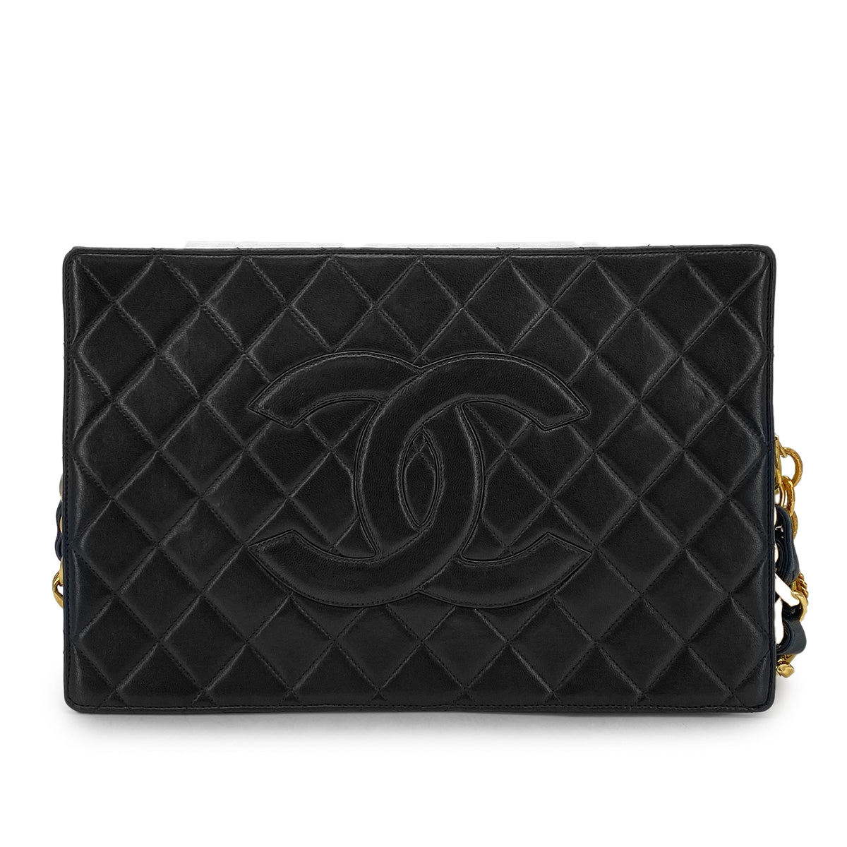 CHANEL VINTAGE MATELASSE CHAIN SHOULDER BAG WHITE BLACK LAMB SKIN 90301637