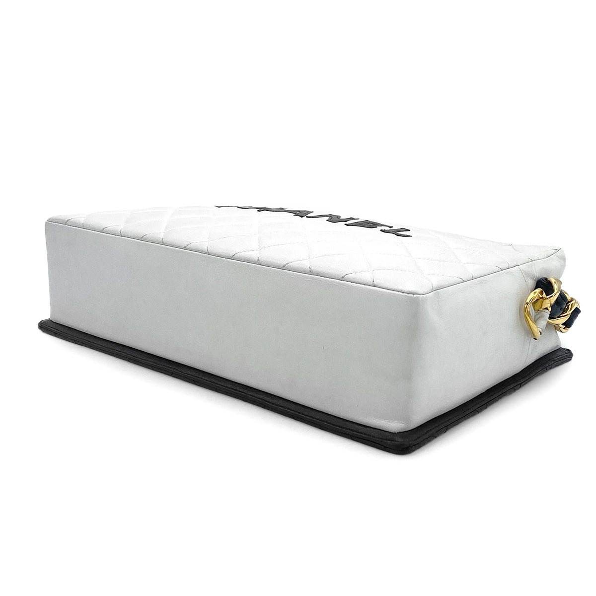 CHANEL VINTAGE MATELASSE CHAIN SHOULDER BAG WHITE BLACK LAMB SKIN 90301637