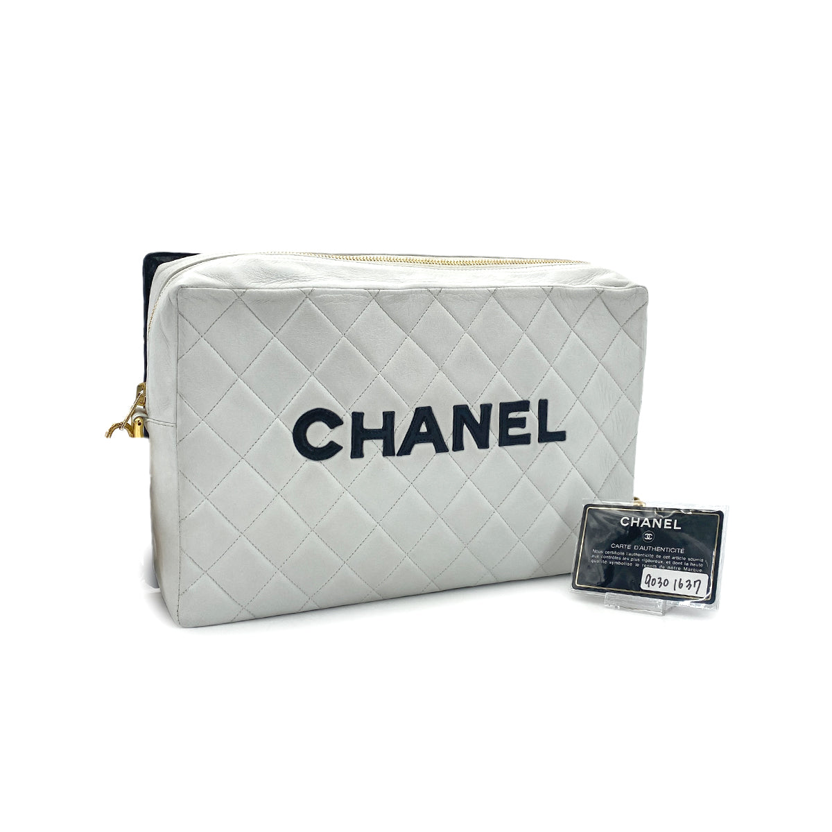 CHANEL VINTAGE MATELASSE CHAIN SHOULDER BAG WHITE BLACK LAMB SKIN 90301637