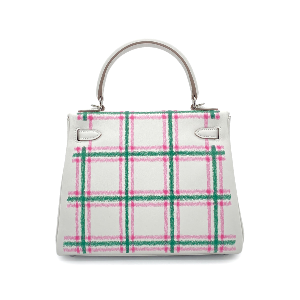 HERMES KELLY25 RETOURNE TARTAN LIGHT NEW GRIS PERLE VERT MOYEN ROSE BUBBLEGUM SWIFT K 90301644