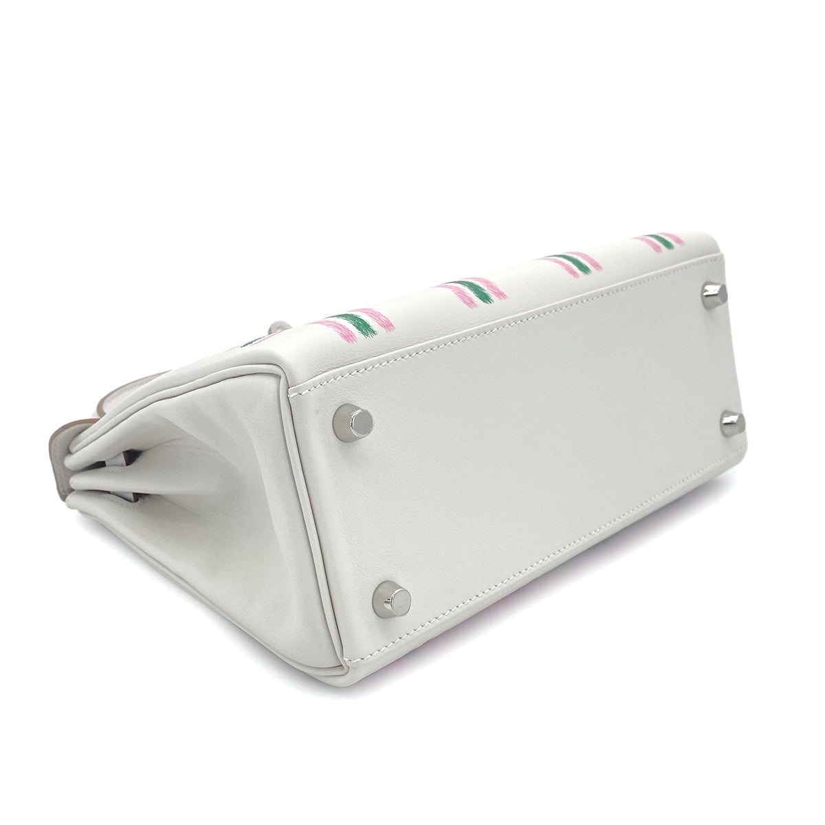 HERMES KELLY25 RETOURNE TARTAN LIGHT NEW GRIS PERLE VERT MOYEN ROSE BUBBLEGUM SWIFT K 90301644