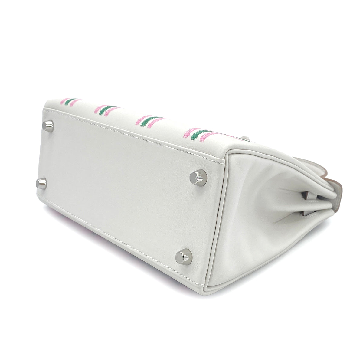 HERMES KELLY25 RETOURNE TARTAN LIGHT NEW GRIS PERLE VERT MOYEN ROSE BUBBLEGUM SWIFT K 90301644