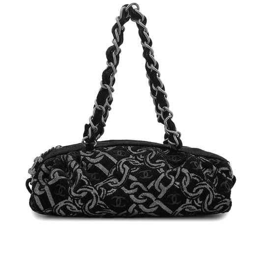 CHANEL VINTAGE CHAIN HAND BAG BLACK CANVAS 90301650