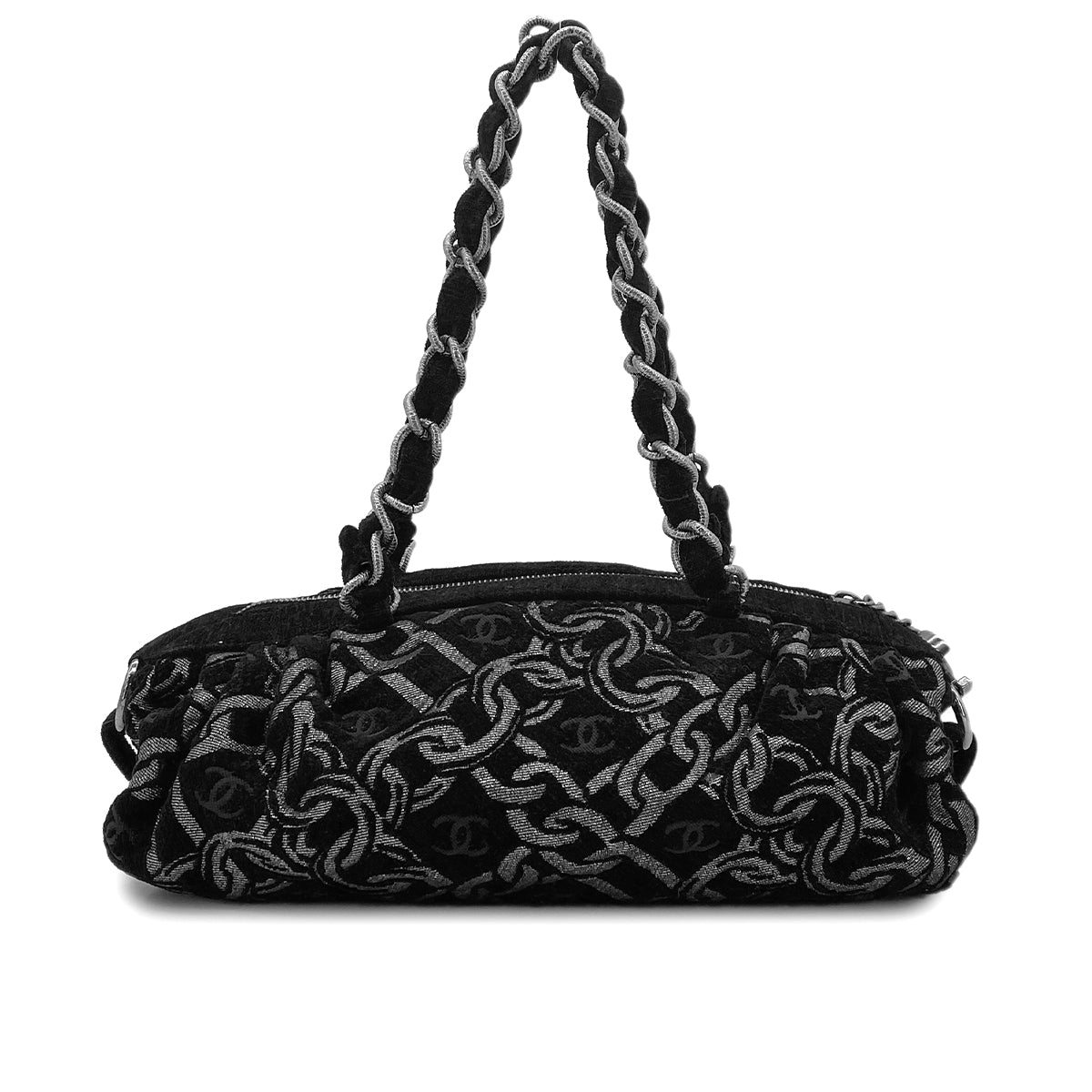 CHANEL VINTAGE CHAIN HAND BAG BLACK CANVAS 90301650