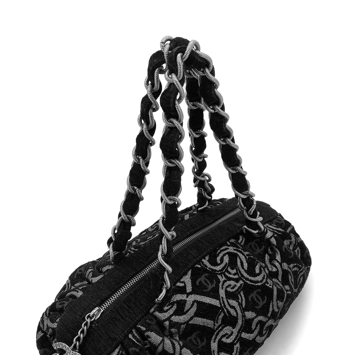 CHANEL VINTAGE CHAIN HAND BAG BLACK CANVAS 90301650