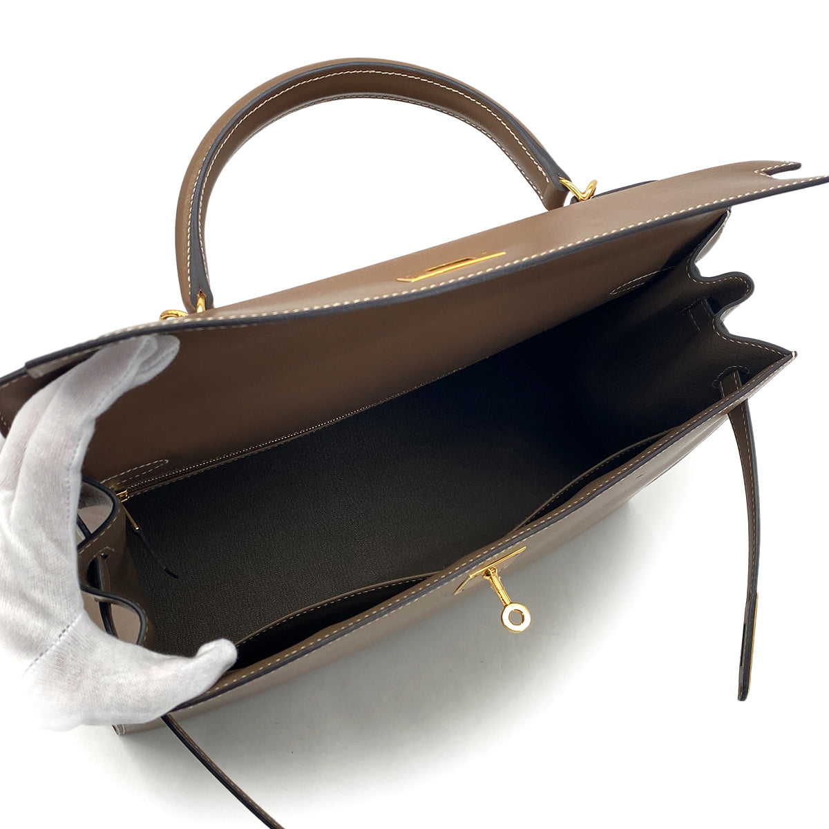 HERMES KELLY 35 SELLIER ETOUPE VEAU TADELAKT HAND SHOULDER BAG A GHW 90301655