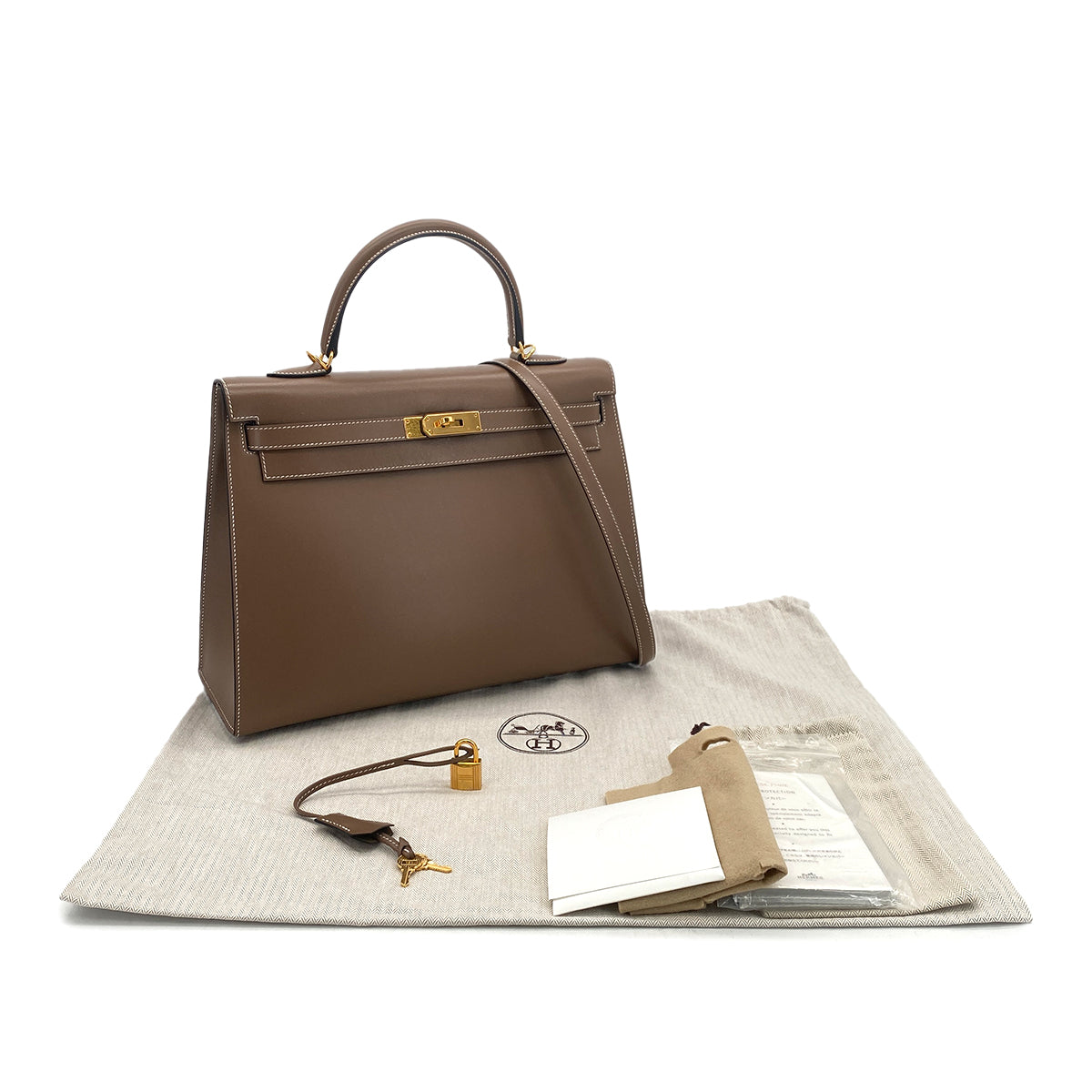 HERMES KELLY 35 SELLIER ETOUPE VEAU TADELAKT HAND SHOULDER BAG A GHW 90301655