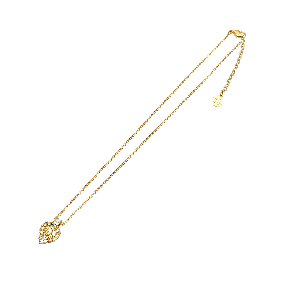 CHRISTIAN DIOR NECKLACE LOGO HEART RHINESTONE GOLD ACCESSORY 90301662