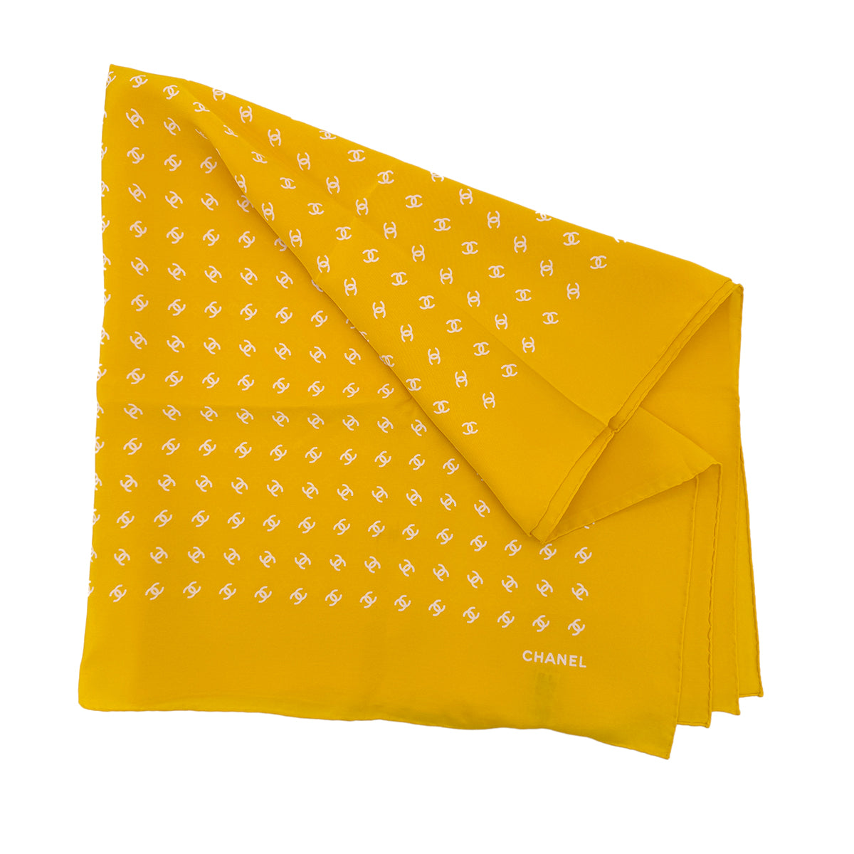 CHANEL VINTAGE COCOMARK SCARF YELLOW SILK 90301664