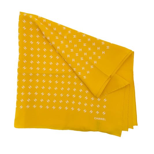 CHANEL VINTAGE COCOMARK SCARF YELLOW SILK 90301664