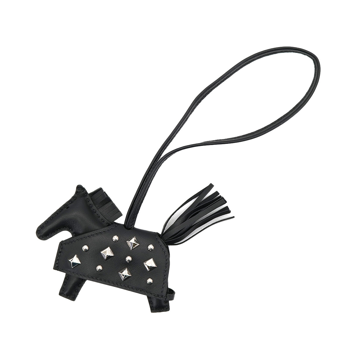 HERMES BAG CHARM RODEO ROBEO ROCK PM BLACK AGNEAU MILO K 90301666