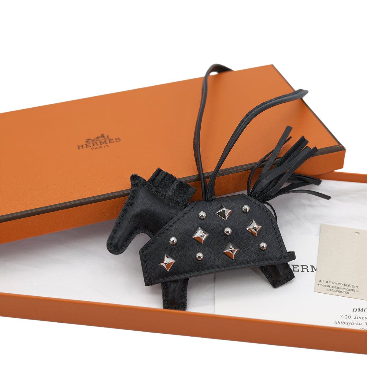 HERMES BAG CHARM RODEO ROBEO ROCK PM BLACK AGNEAU MILO K 90301666